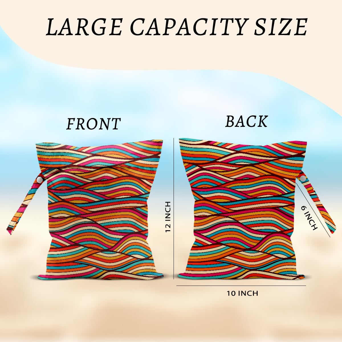 HZMLYDJ Wave Wet Bag pattern close-up showing vibrant colors and fabric texture.