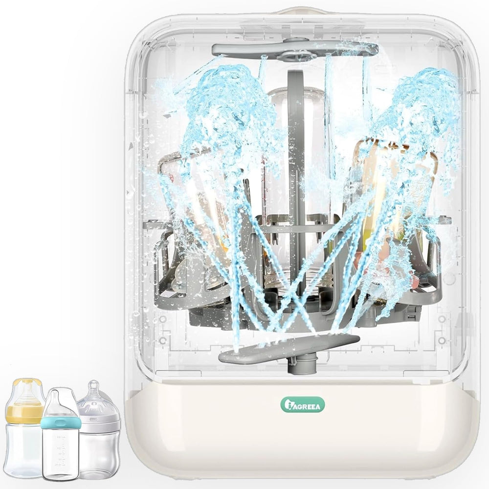 IAGREEA bottle washer with double spray arms for thorough cleaning.
