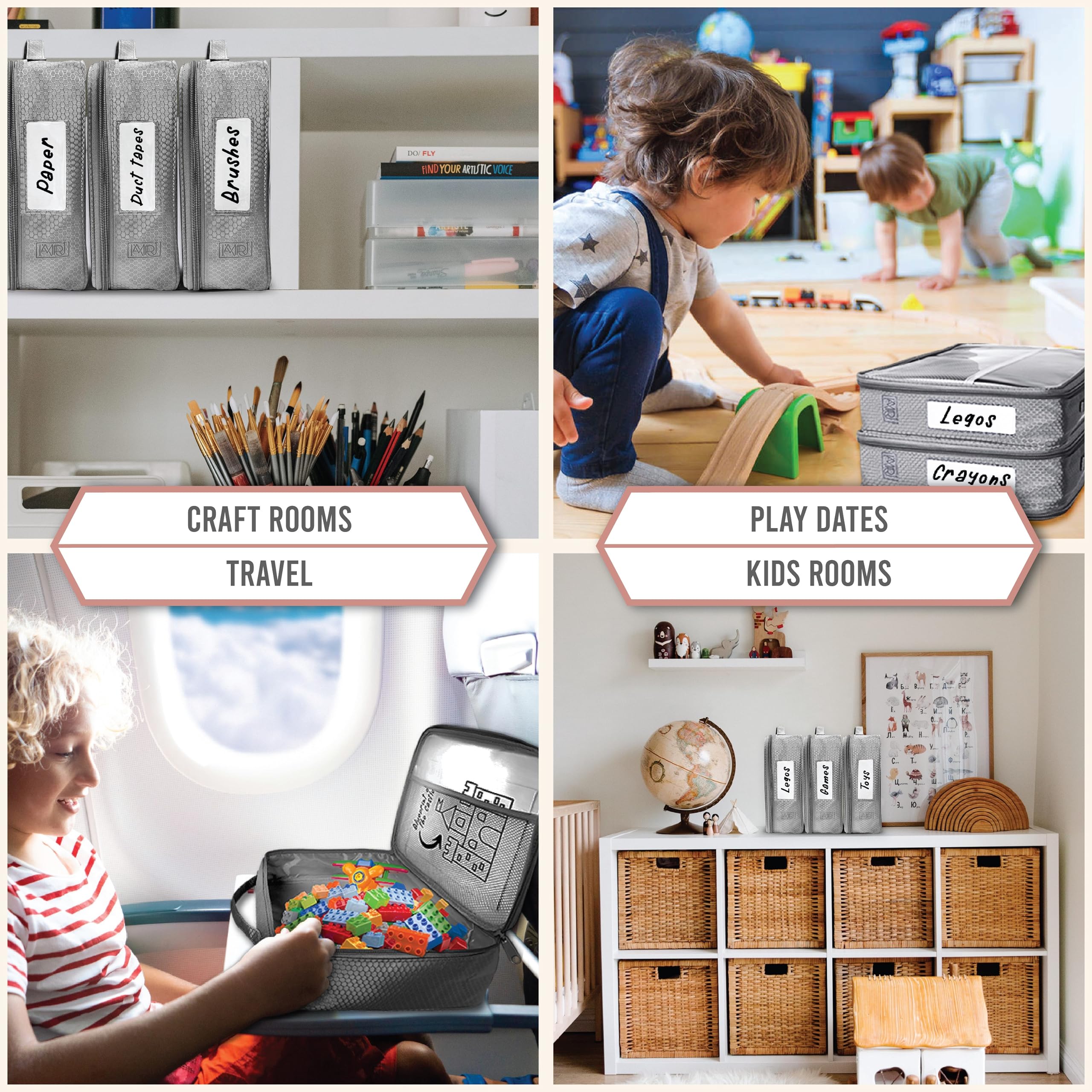 IAMRU toy storage bag travel-friendly grey finish suits car trips and playtime