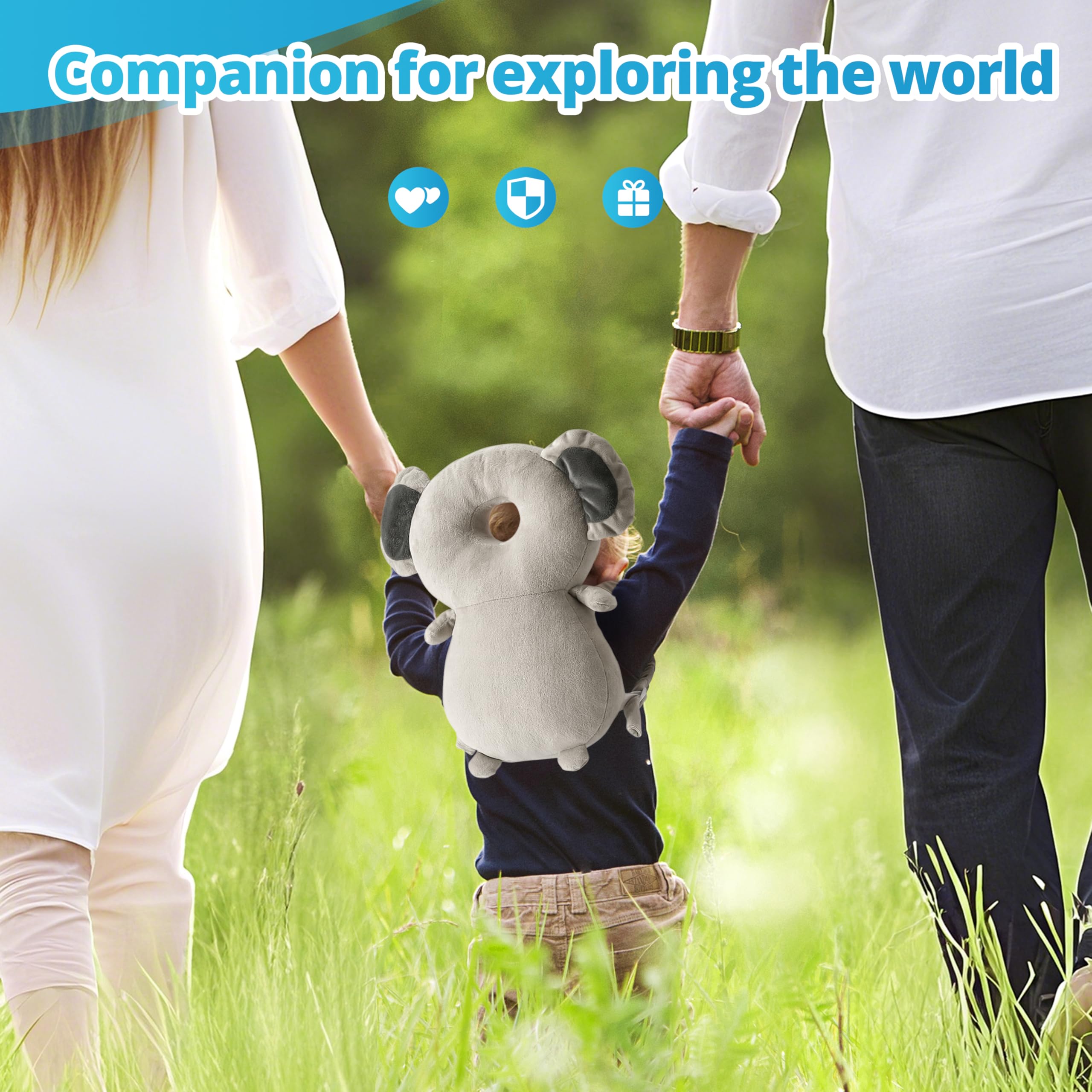 Ianul Koala head protector backpack adjustable straps closeup.