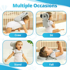 Ianul Koala head protector backpack side view left with adjustable straps.