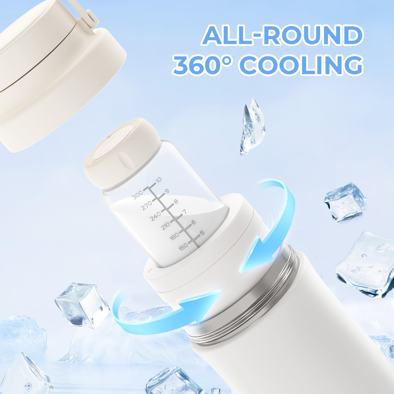 Iarha cooler with dual bottles inside for separate pumping sessions.