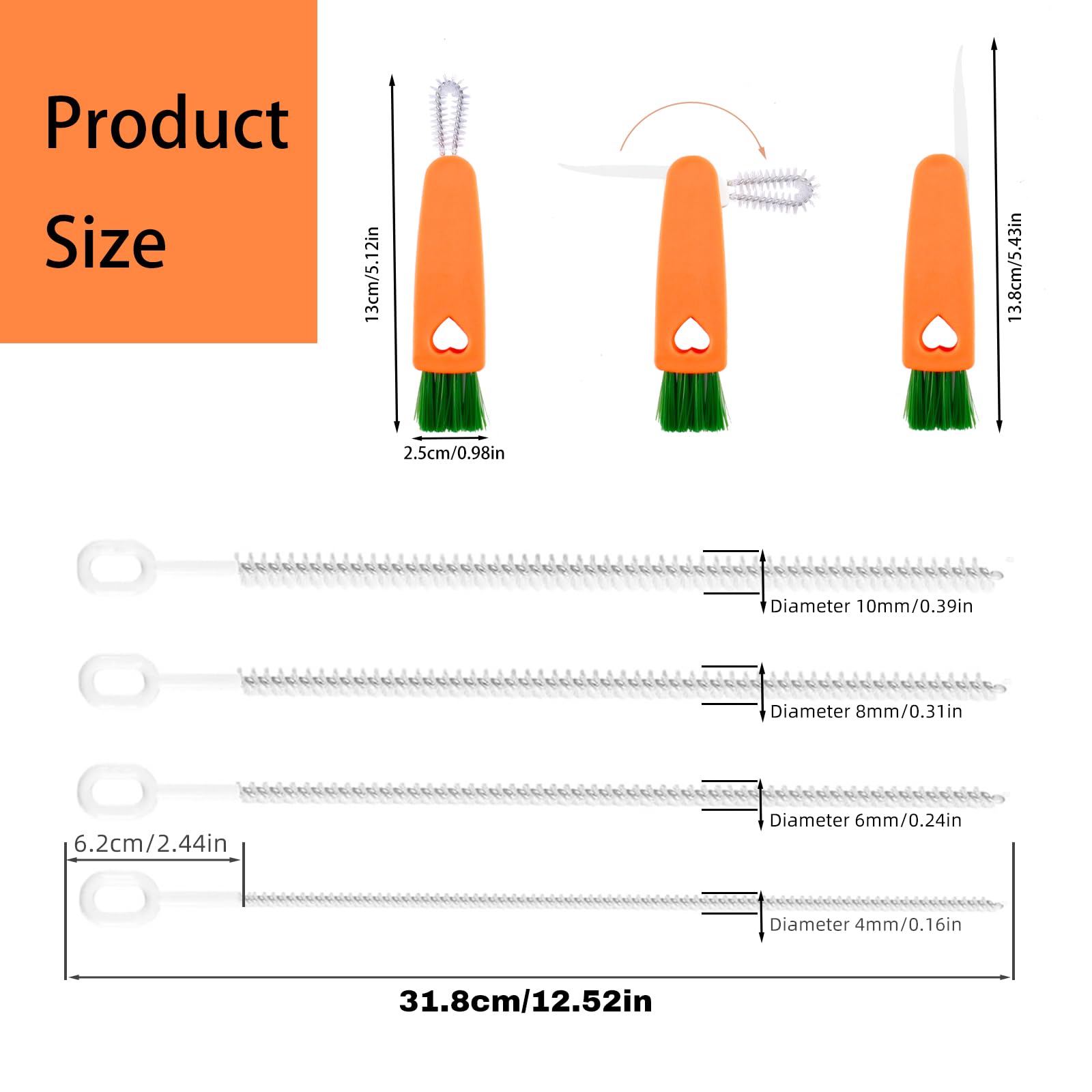 IAXSEE 6mm straw brush ideal for medium cups and deep cleaning.