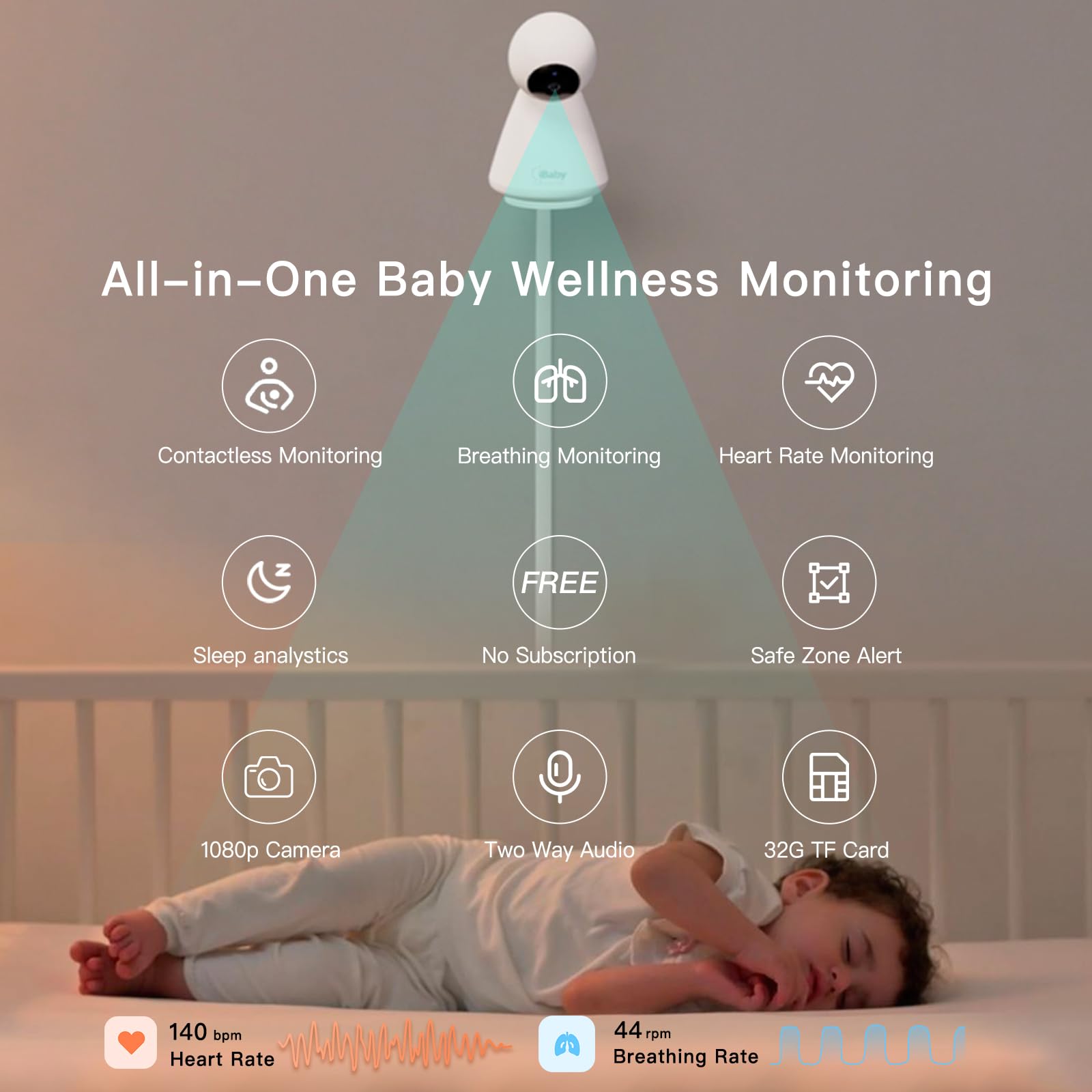 iBaby i20 heart-rate monitor in use with no wearable