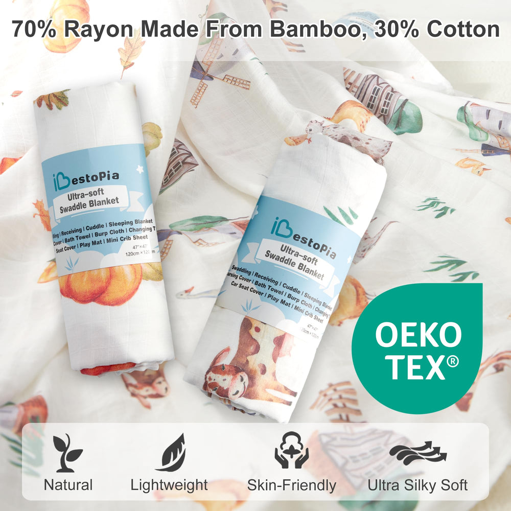 IBESTOPIA 47x47 muslin swaddle blanket shows versatile size for multiple uses