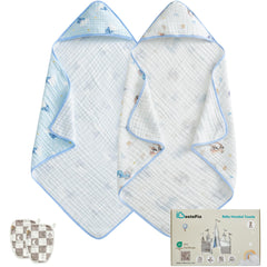 IBESTOPIA baby hooded towel with blue castle print for gentle post-bath warmth.