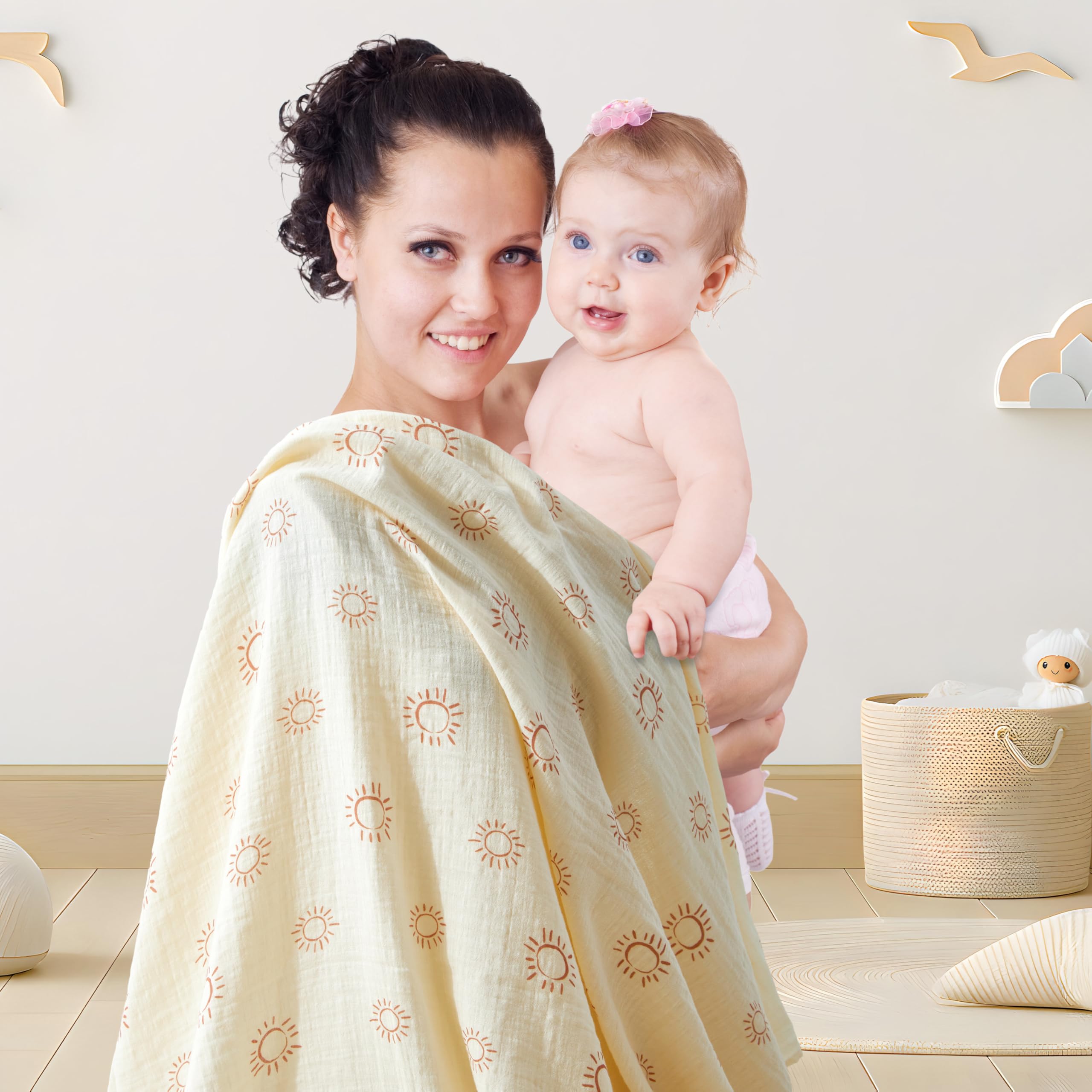 IBESTOPIA muslin swaddle fabric closeup shows breathable texture for comfortable naps