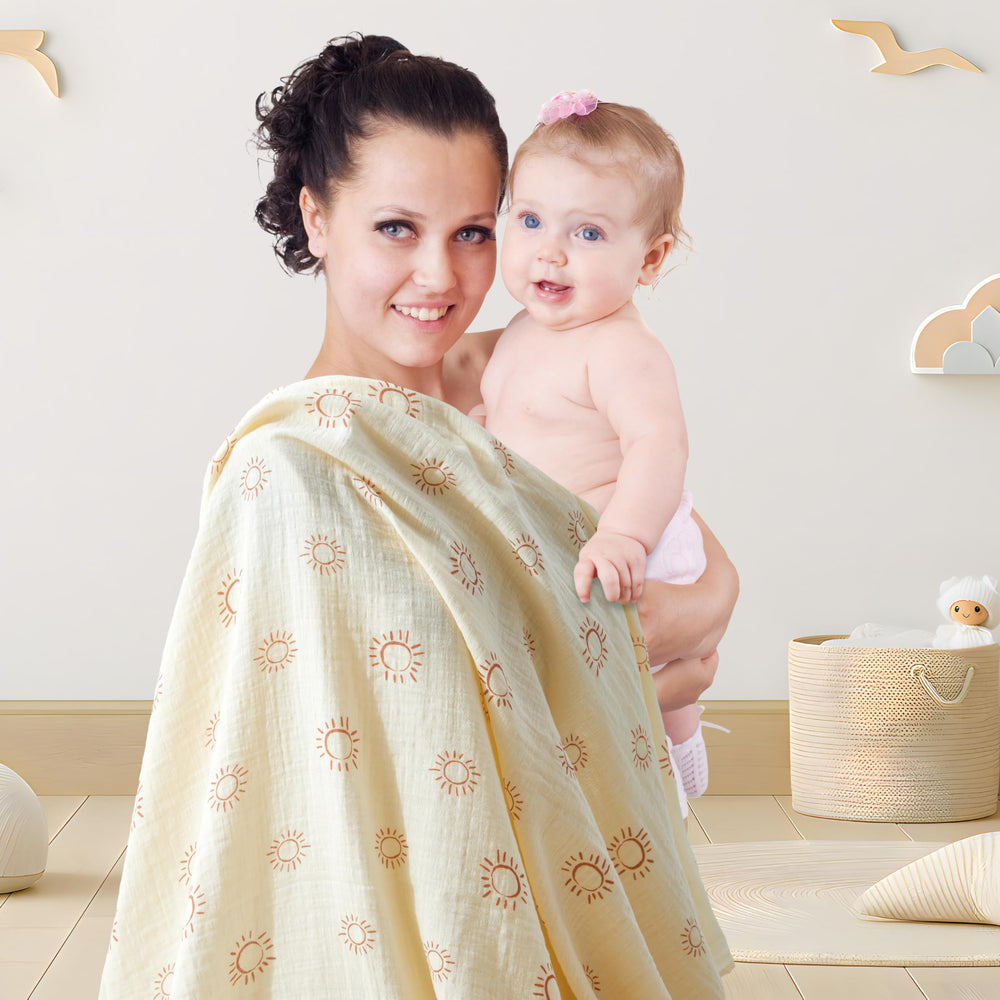 IBESTOPIA muslin swaddle fabric closeup shows breathable texture for comfortable naps
