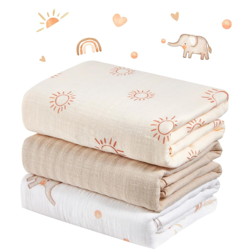 IBESTOPIA Sunny Elephant 3-pack swaddle designs for coordinated nursery styling and gifting