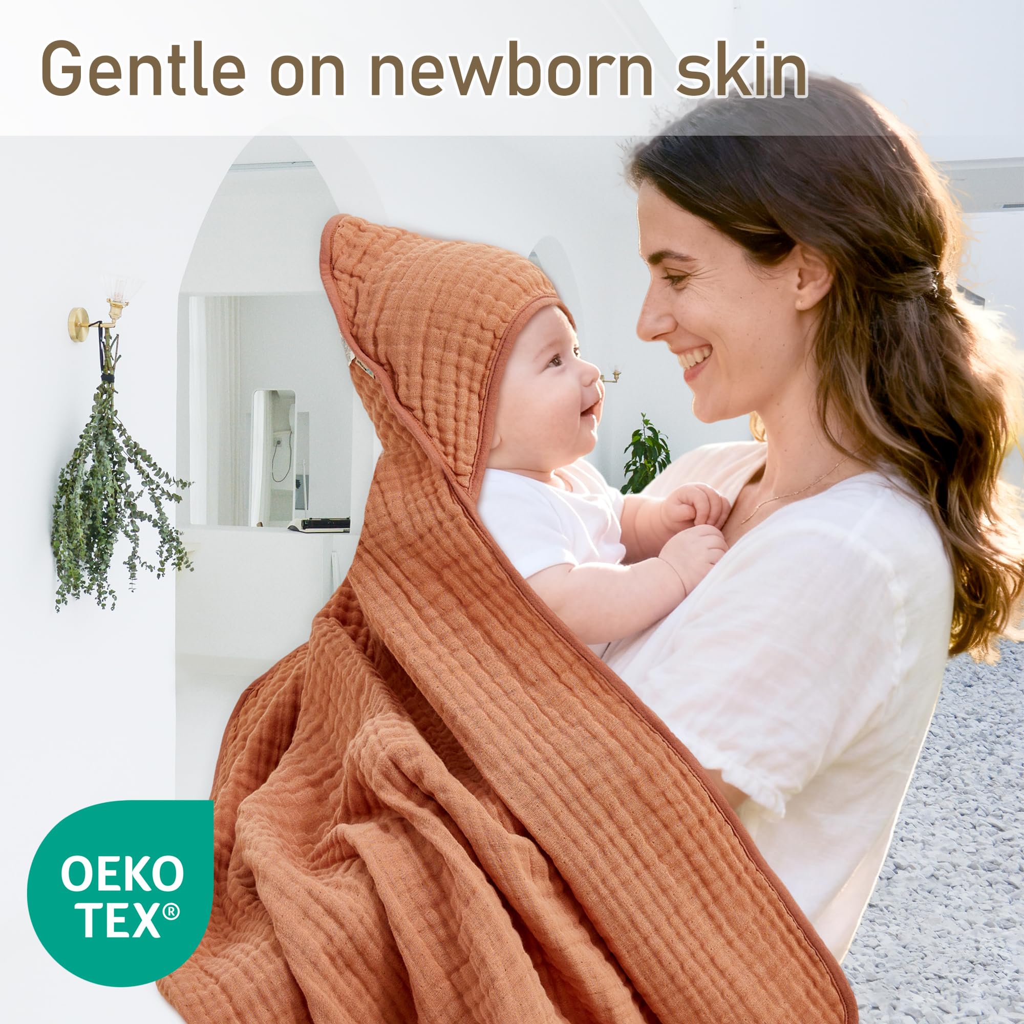 IBESTOPIA baby wrapped in towel after bath showing full coverage