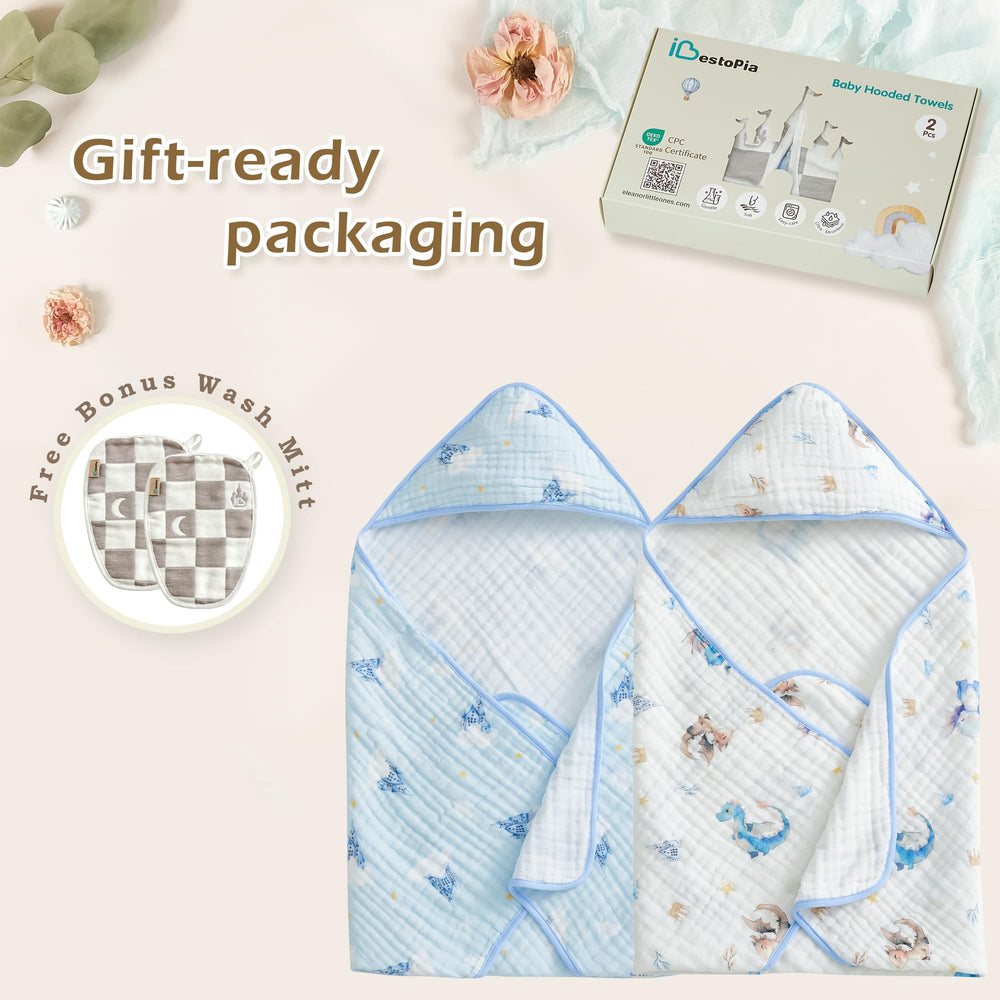IBESTOPIA 32x32 towel size provides ample newborn and toddler coverage.