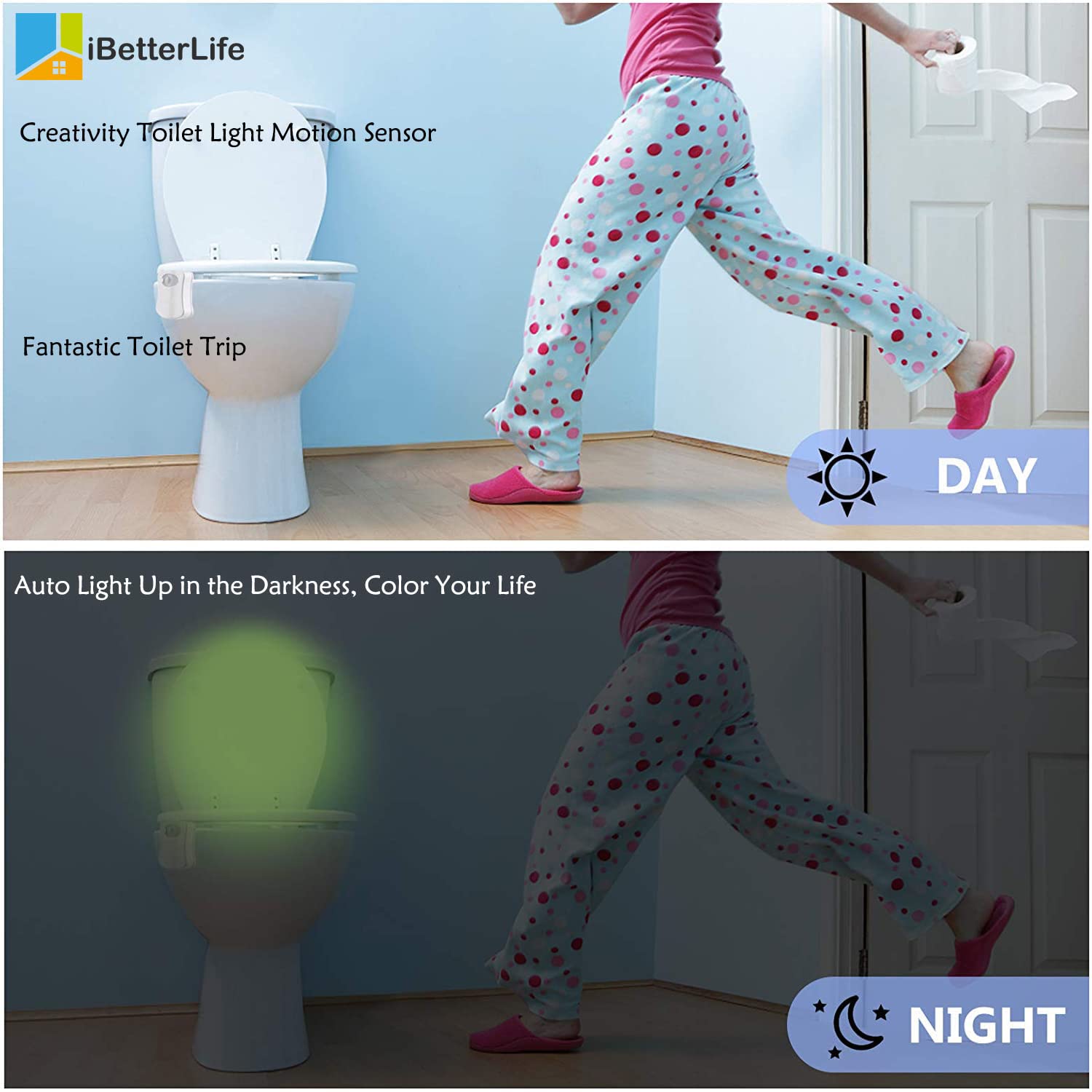 iBetterLife color-cycle mode offers 16 color options for ambient bathroom lighting.