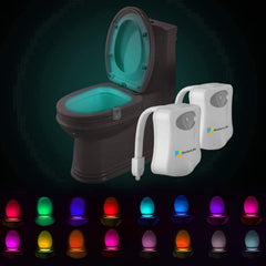 iBetterLife toilet night light with motion sensor illuminates the bowl in darkness.