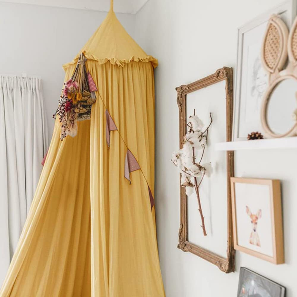 IBIZA VIBE MAMERIA bed canopy with frills in cotton creates cozy nursery focal point
