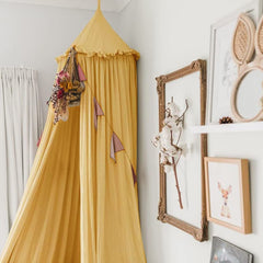 IBIZA VIBE MAMERIA bed canopy with frills in cotton creates cozy nursery focal point