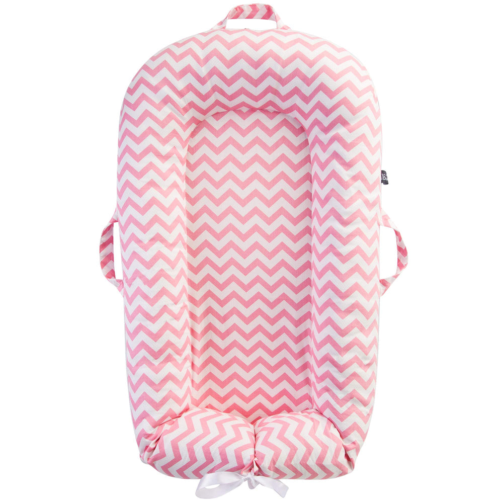 IBraFashion newborn lounger cover in pink chevron, soft cotton to keep baby comfy during naps.