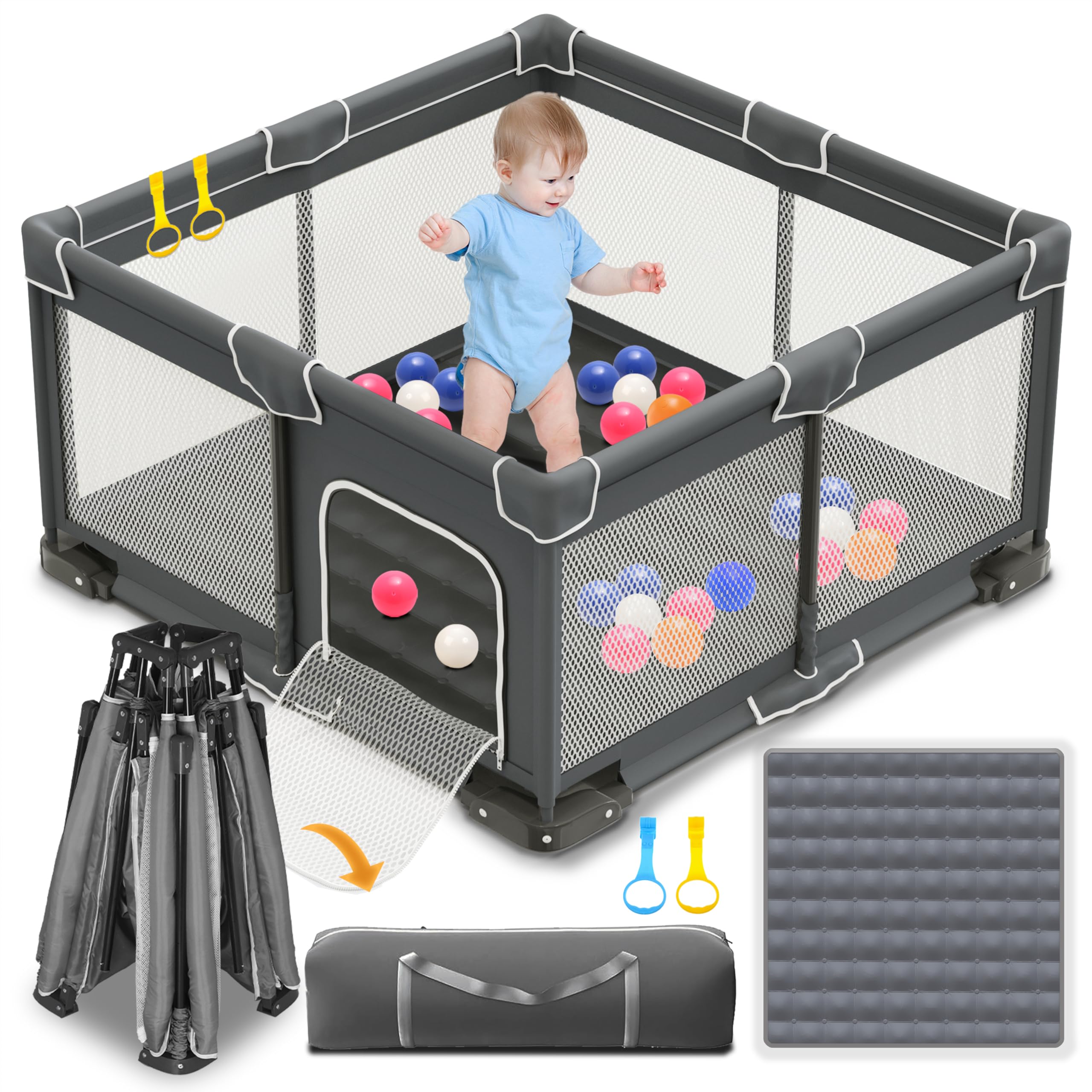 ICAREWAY foldable playpen frame for easy setup and transport.