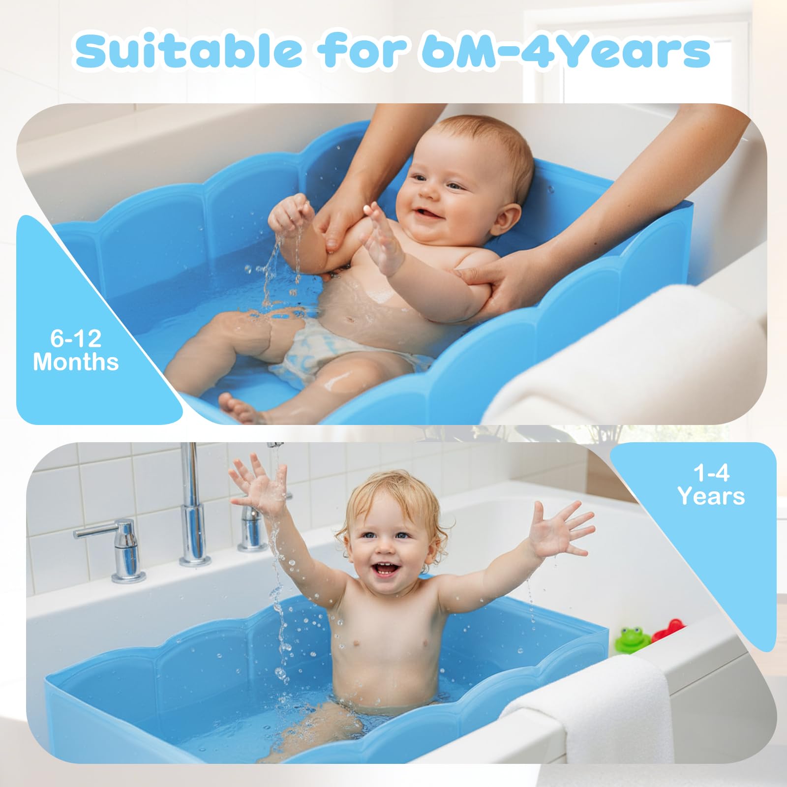 ICECTR collapsible baby bathtub reinforced panels provide stable support during baths.