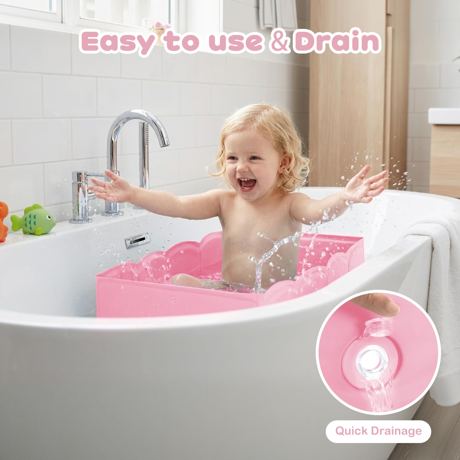 IceCTR reinforced support panels keep baby stable during bath.