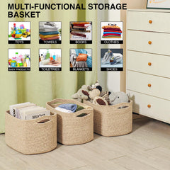 ICERZCZ brown towel basket keeps bathrooms organized and neat.