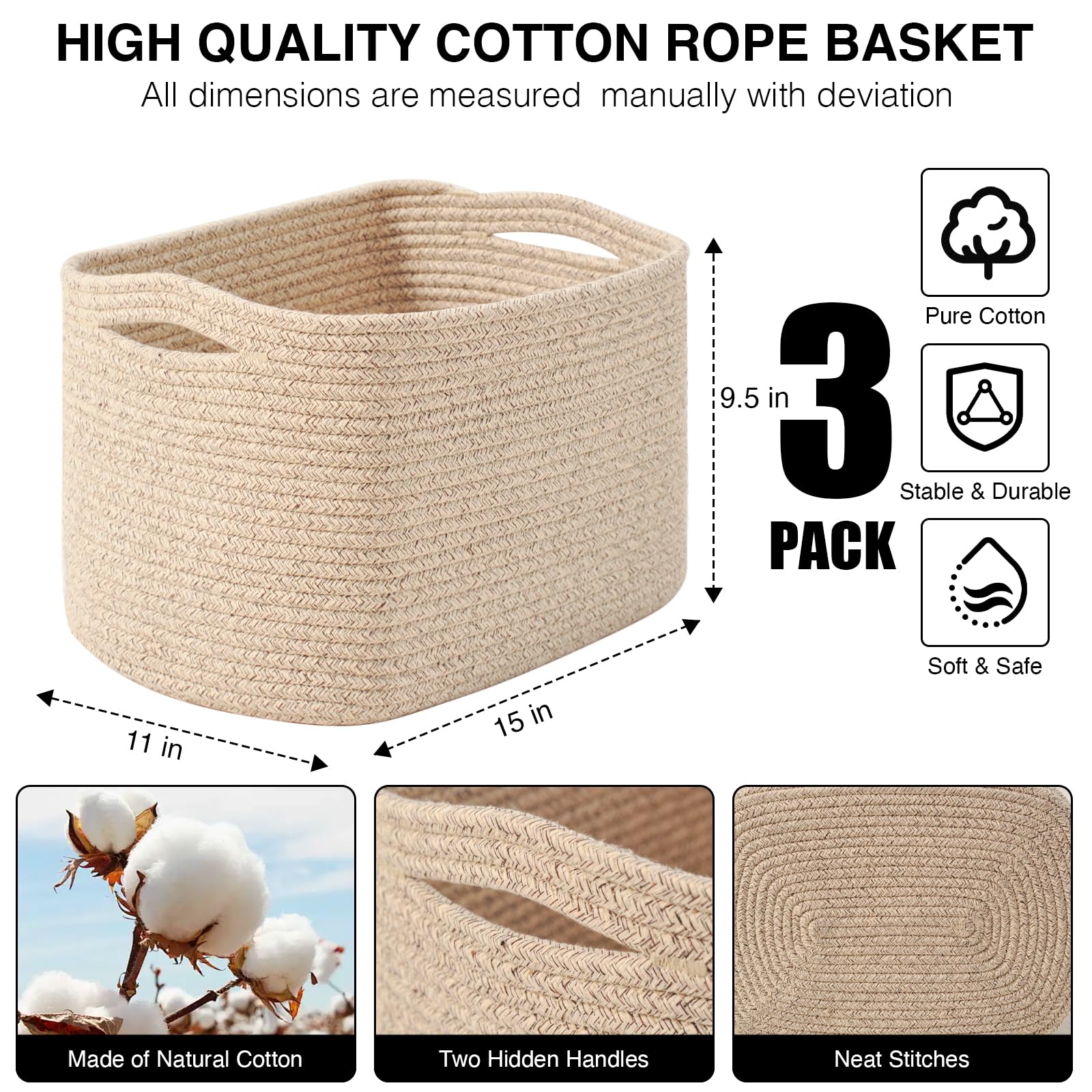 ICERZCZ cotton rope toy basket is sturdy for everyday playtime.