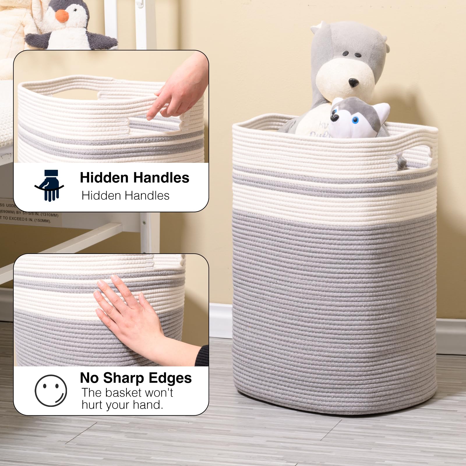 ICERZCZ basket filled with blankets and toys demonstrates versatile organization