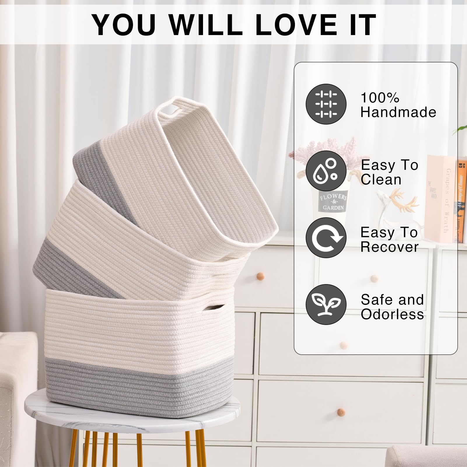 ICERZCZ off-white grey baskets, stylish decor with practical storage.