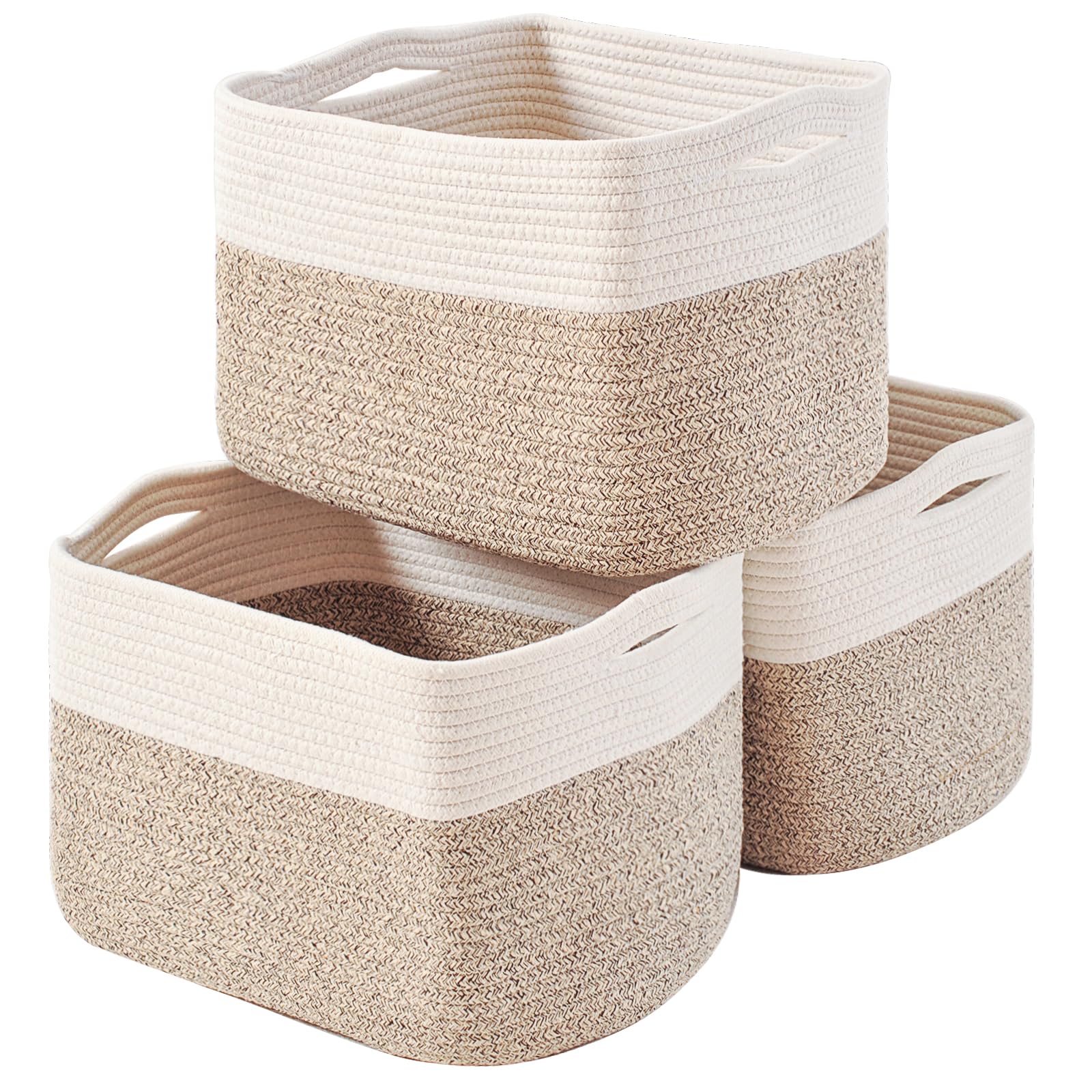 ICERZCZ storage basket in off white with woven rope design for closet organization