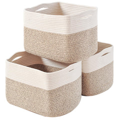 ICERZCZ storage basket in off white with woven rope design for closet organization