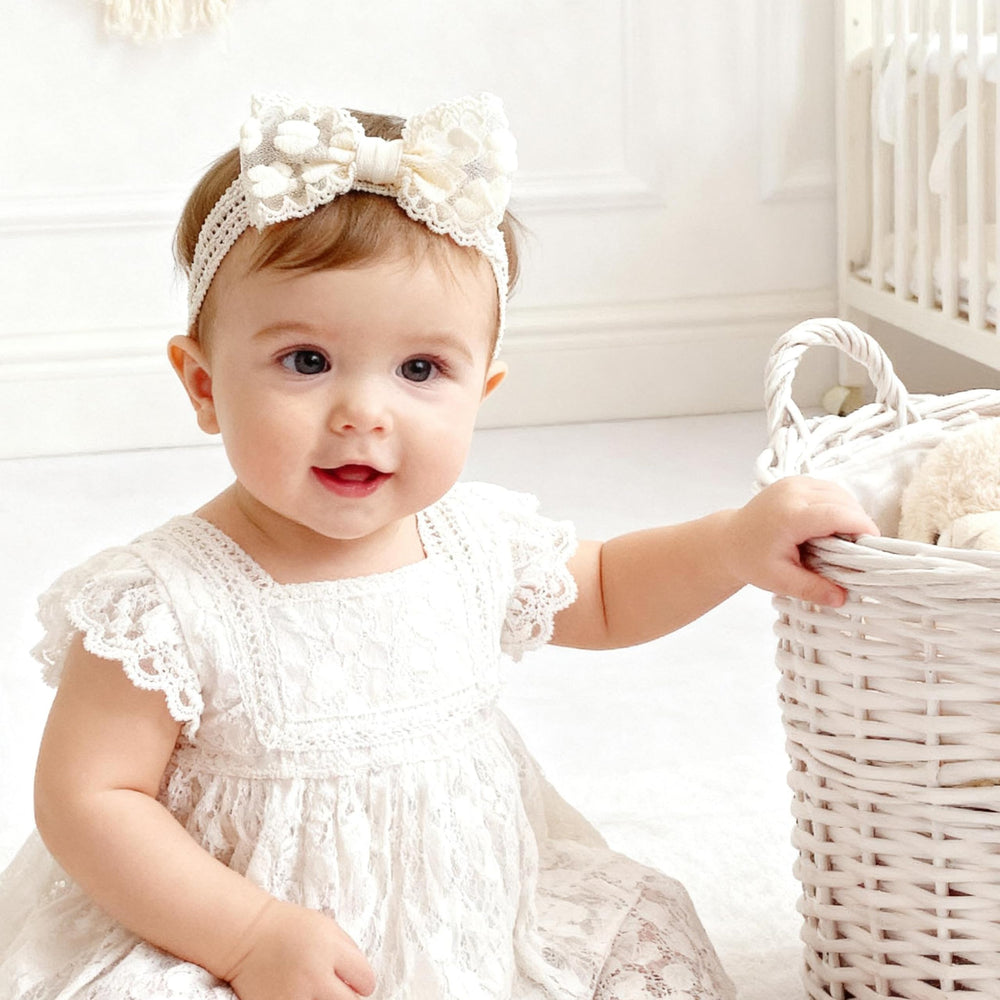 icke-you beige pink lace headband bows; gentle on skin for daily wear.
