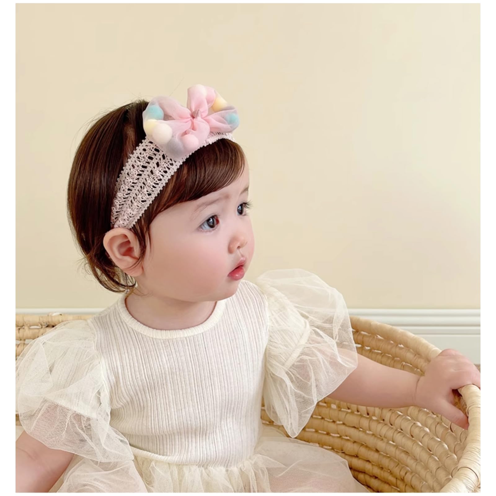 ICKEYOU lace bow headband in pink, soft texture