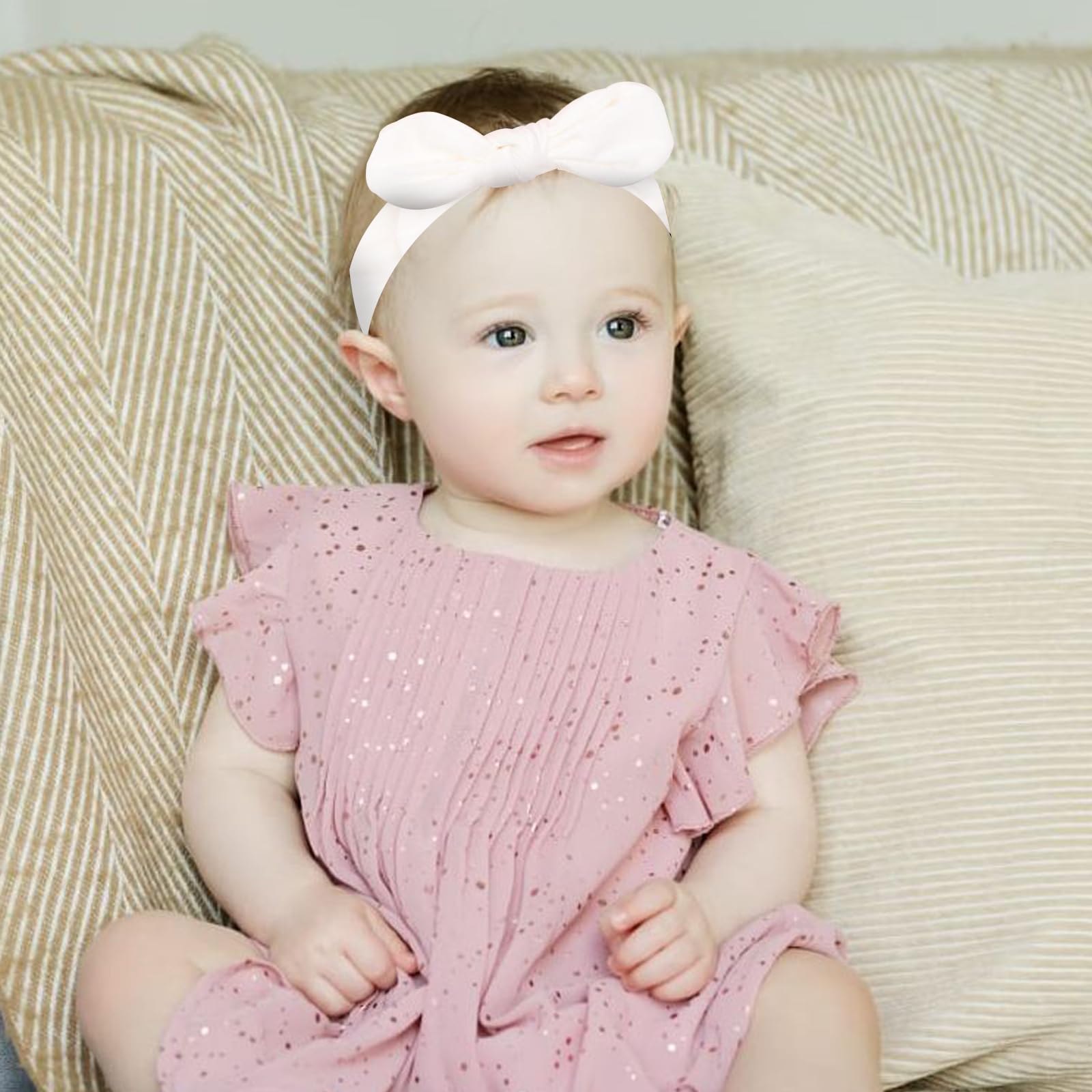 ICKEYOU headband set closeup highlights elastic fit for growing babies and toddlers