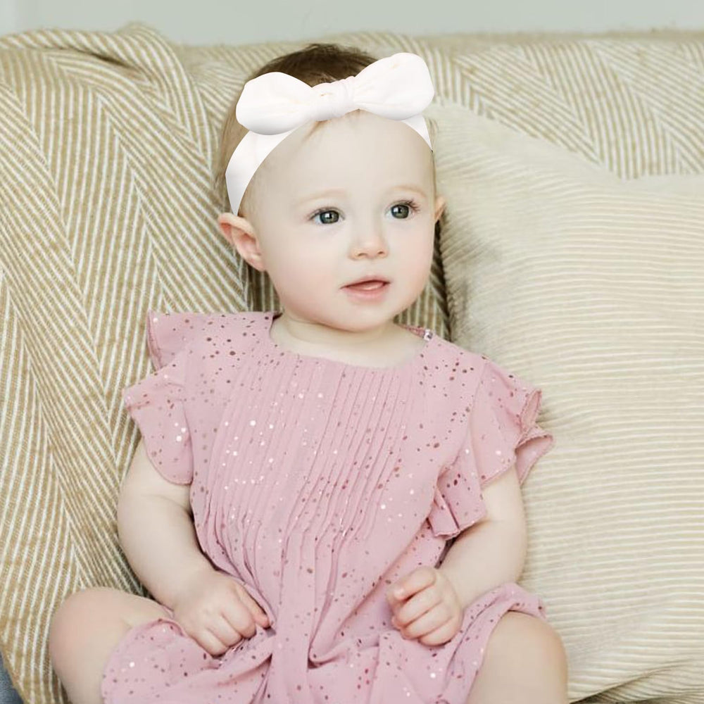ICKEYOU headband set closeup highlights elastic fit for growing babies and toddlers