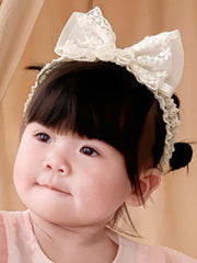 ICKEYOU baby girls hairband with white lace bow for everyday wear and photos.