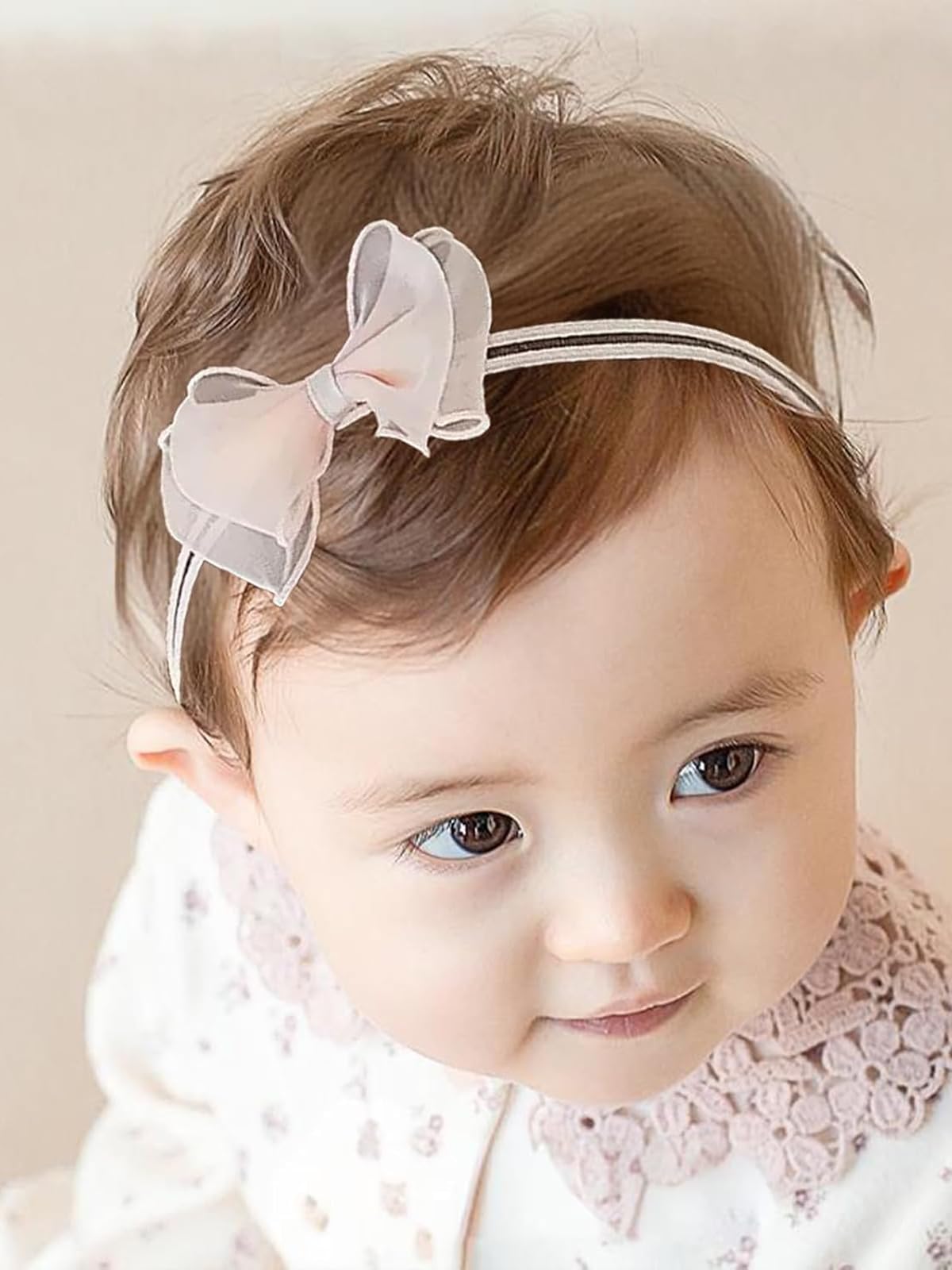 ICKEYOU baby girls lace bow headband; soft, breathable, ideal for photoshoots and daily wear.