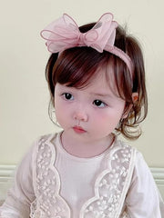 ICKEYOU baby girls lace bow headband with soft lace detail for newborn photos