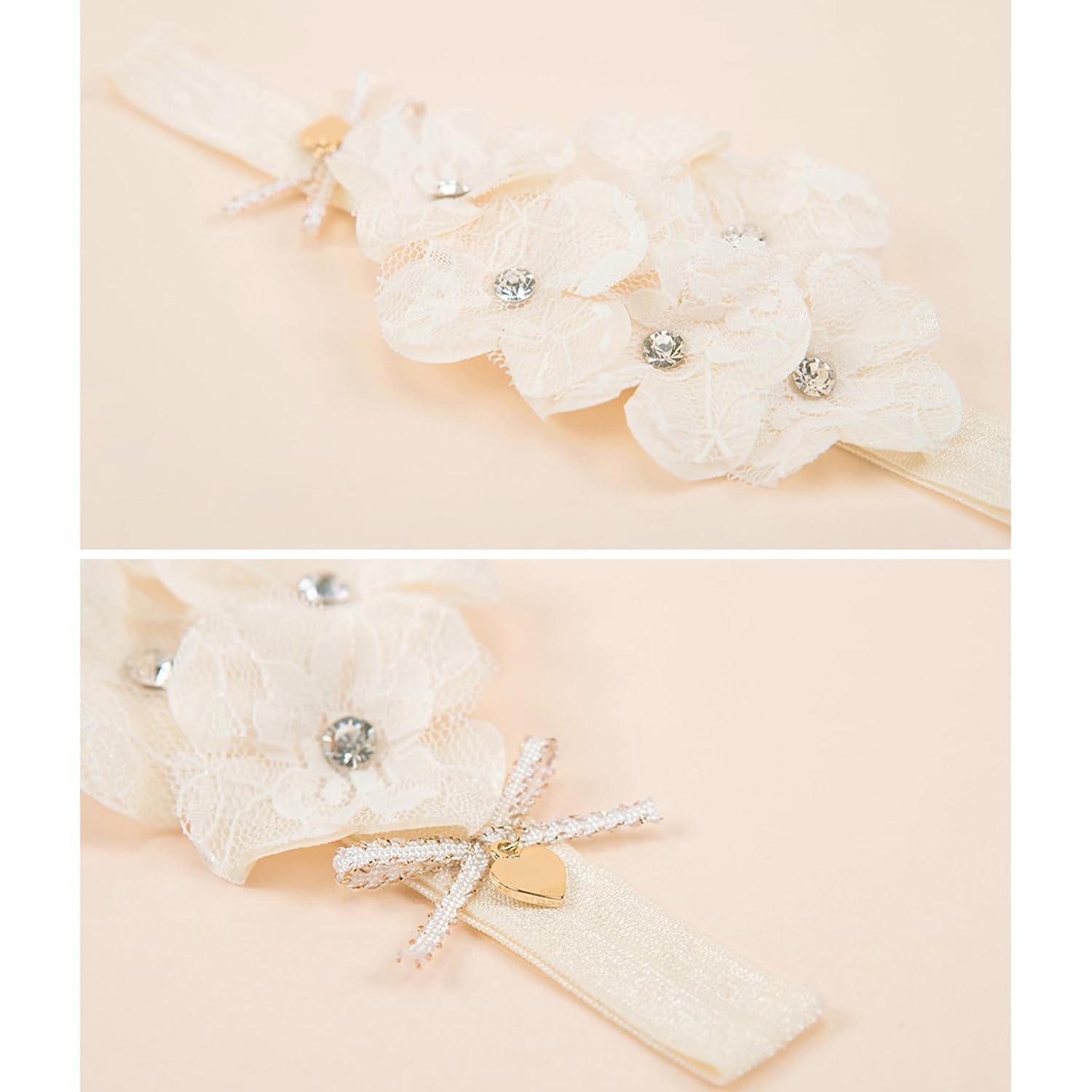 ICKEYOU beige lace flower headband offers a timeless accessory for everyday outfits.