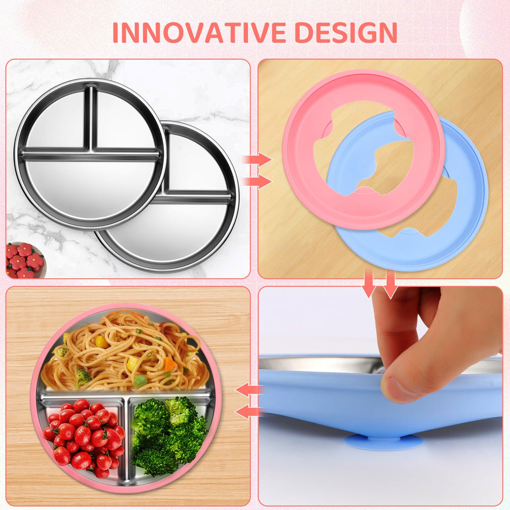 Detachable plate with non-slip silicone base by Iconfont stabilizes feeding sessions.