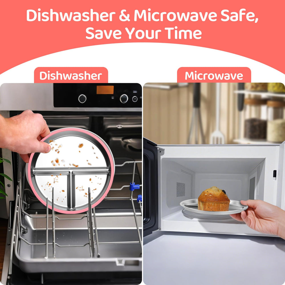 Iconfont dishwasher- and microwave-safe plate simplifies busy family mealtimes.
