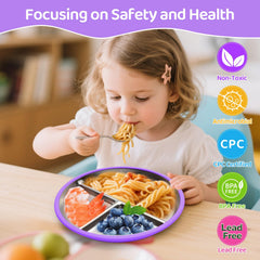 Iconfont divided toddler plate keeps portions and flavors separate during meals