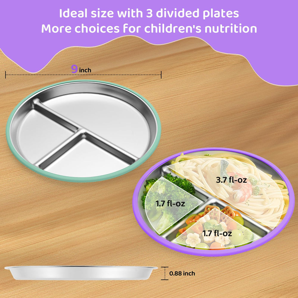 Iconfont food-grade stainless steel toddler plate offers durable, easy-to-clean surfaces