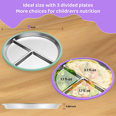 Iconfont food-grade stainless steel toddler plate offers durable, easy-to-clean surfaces