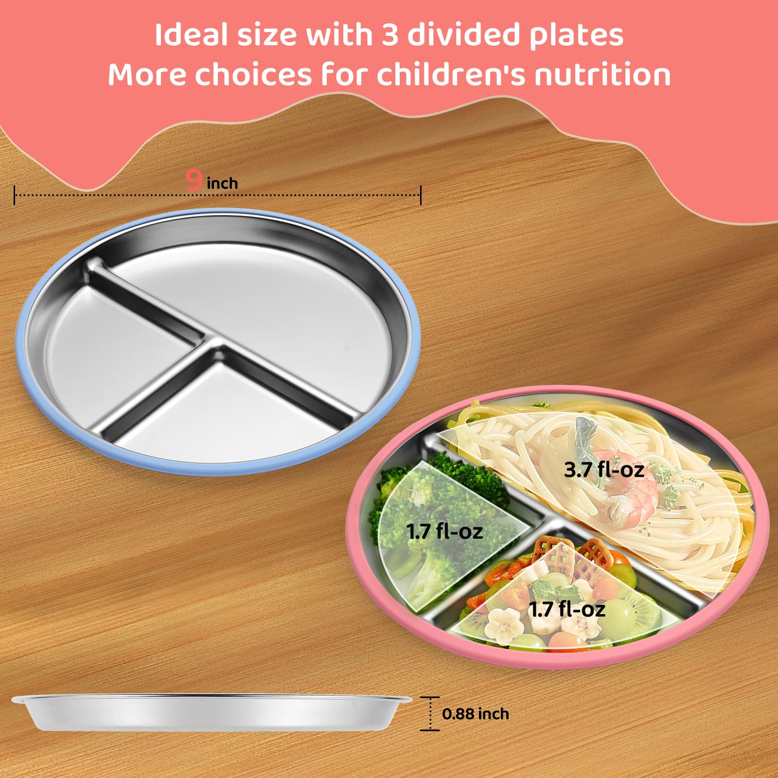 Iconfont three-compartment layout promotes balanced portions and varied foods.