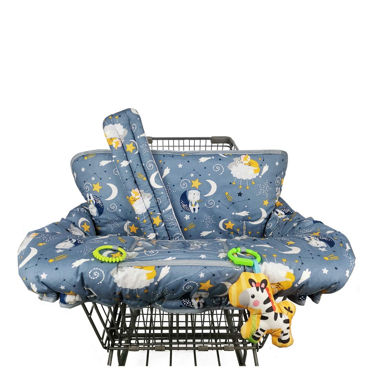 ICOPUCA shopping cart cover on a cart, keeping baby clean and comfy.