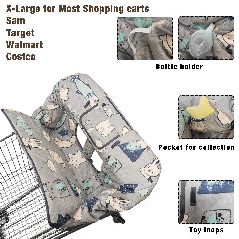 ICOPUCA shopping cart cover pocket holds a 6.5" screen, bottle strap, and padded buckle