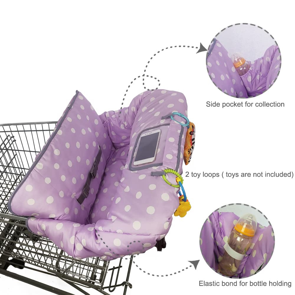 ICOPUCA shopping cart cover purple dot with toy loops and pockets for entertainment