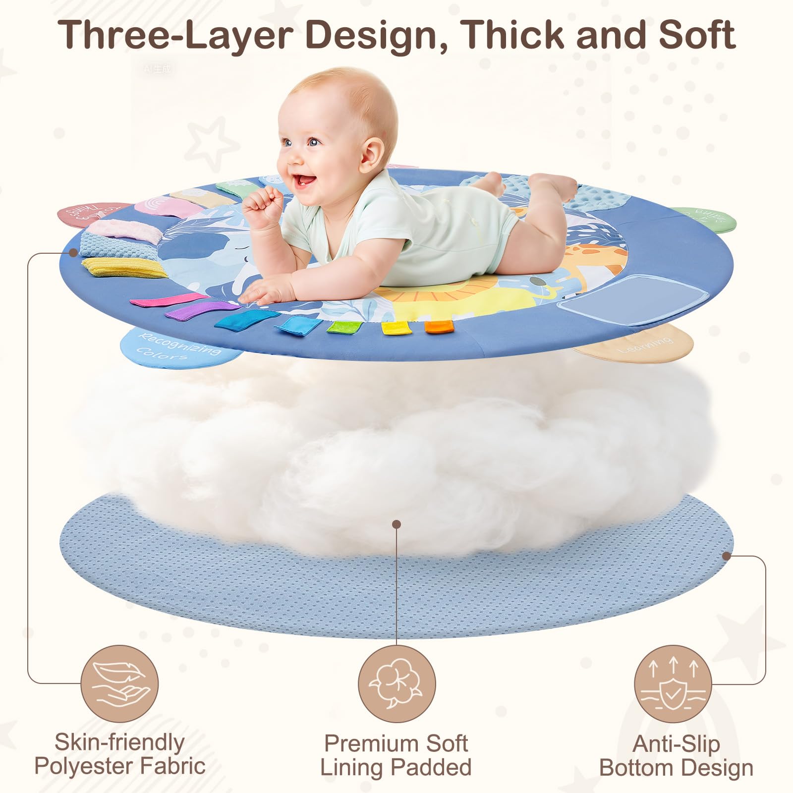 Soft breathable fabric on ICOSY mat is gentle on baby's skin.