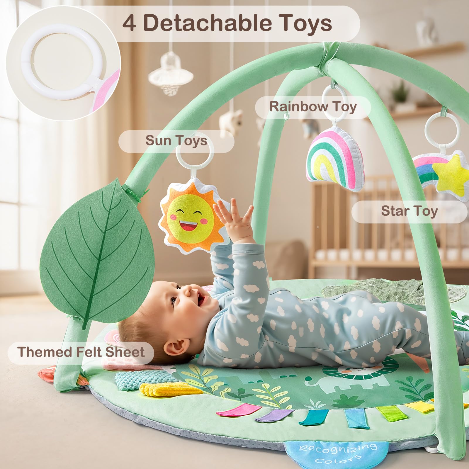 ICOSY spacious play zone lets baby sit, lie, and explore freely.