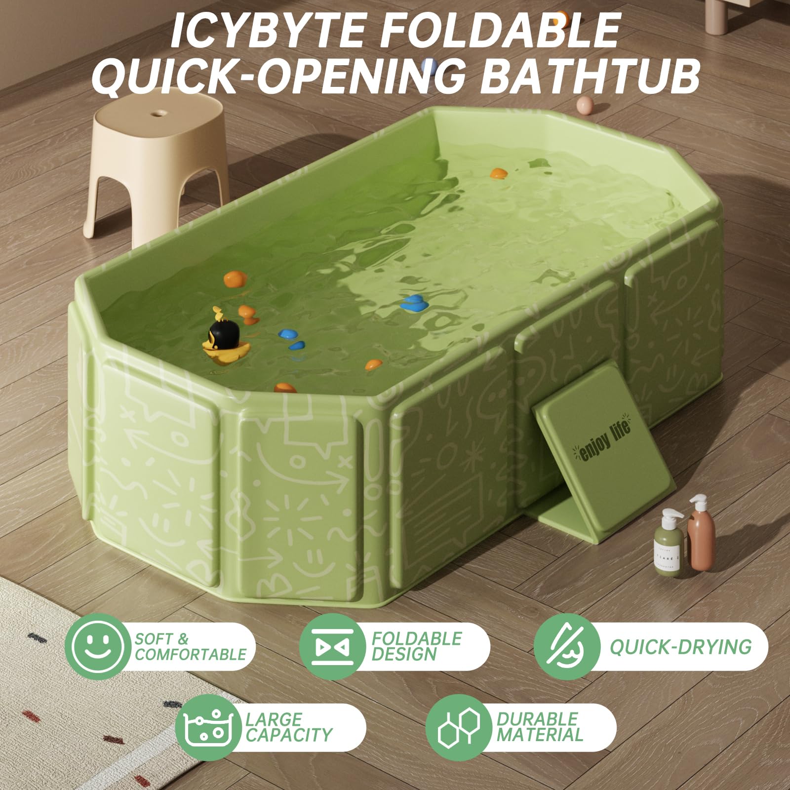 IcyByte baby bathtub interior with generous space for newborns to toddlers.