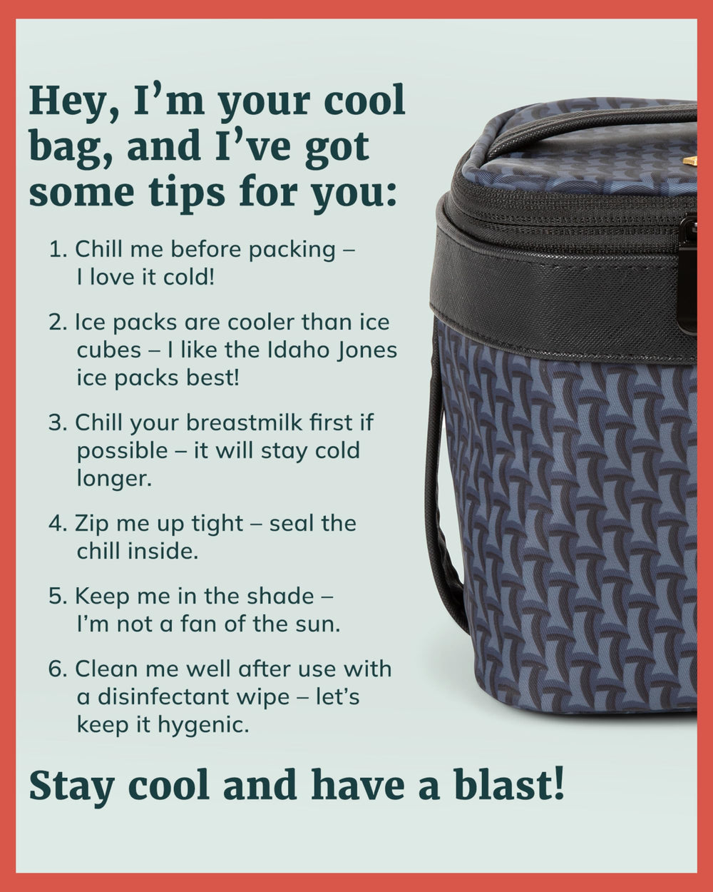 IDAHO JONES cooler bag front and back pockets securely holding ice packs
